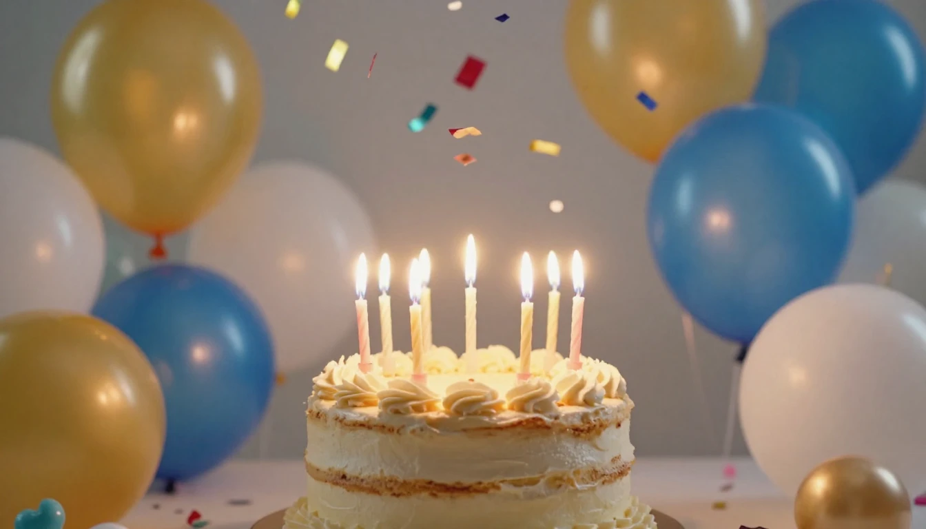 A vibrant and festive birthday celebration scene, centered a...