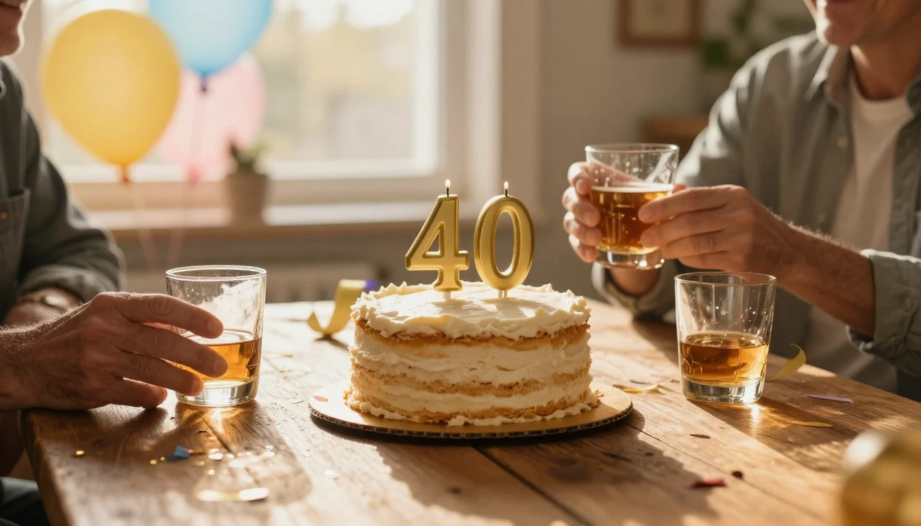 A warm and inviting birthday party scene focusing on a rusti...