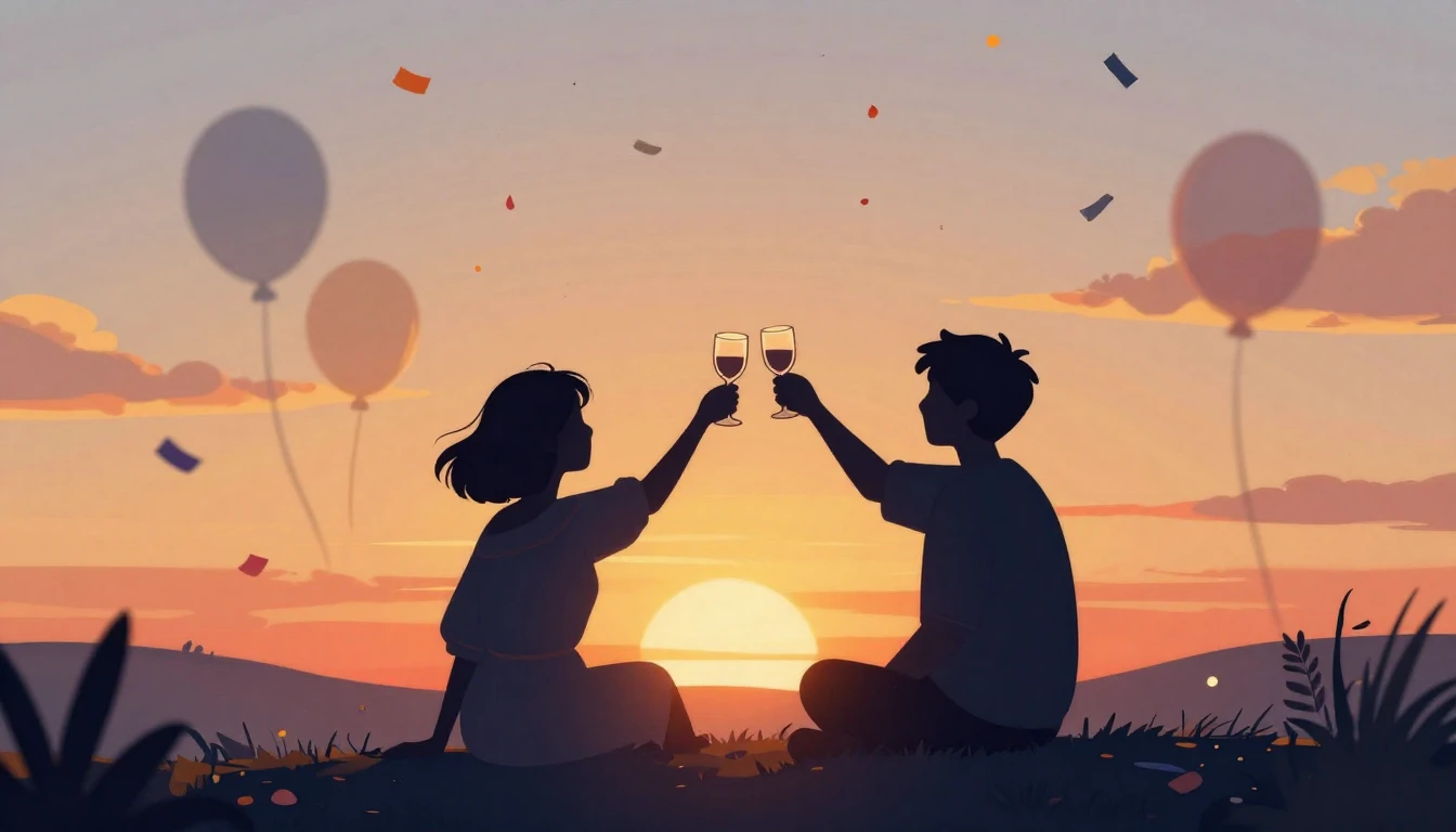 A warm and festive illustration celebrating friendship. Two ...