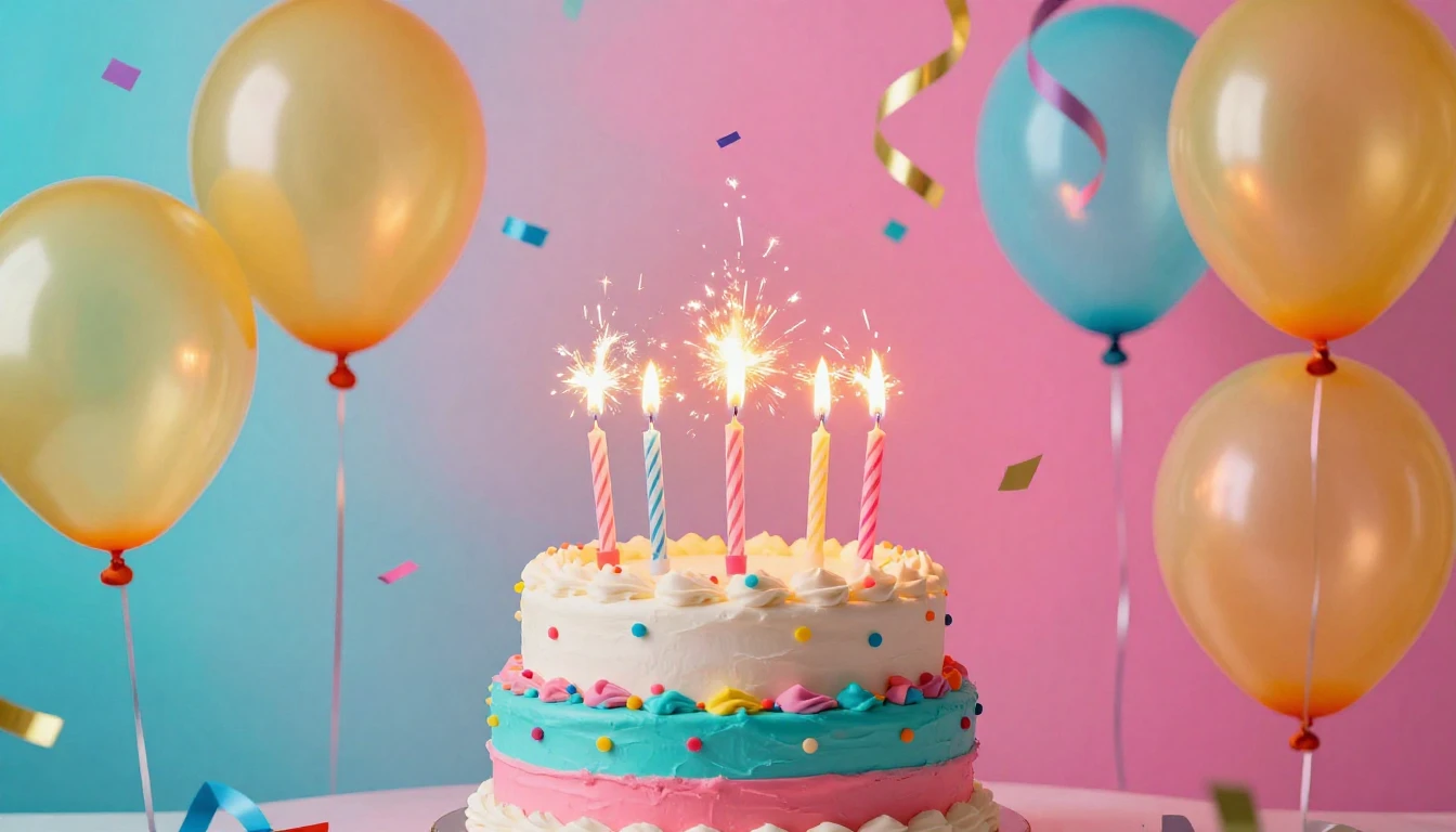 A vibrant and energetic birthday celebration scene, centered...