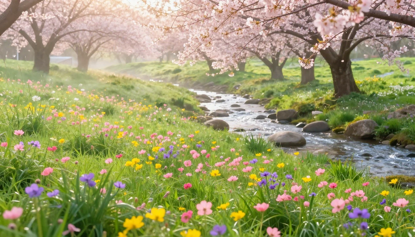 A breathtaking landscape of a lush green meadow filled with ...