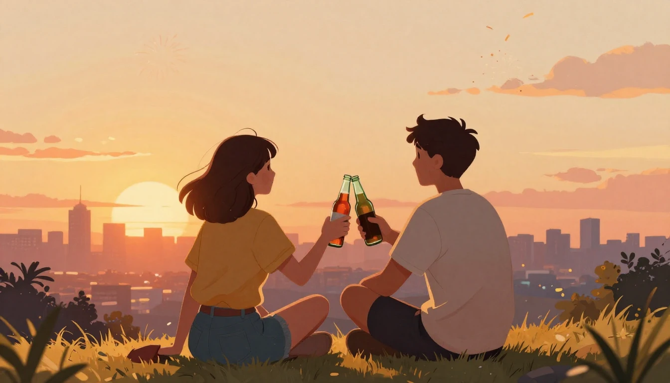 A warm and nostalgic illustration of two best friends sittin...