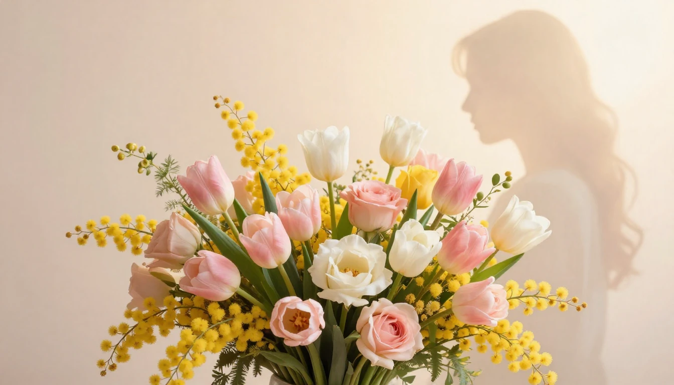 A romantic and gentle composition featuring a large, lush bo...