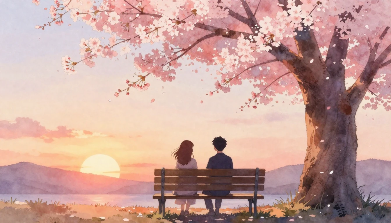 A beautiful watercolor painting depicting two silhouettes of...