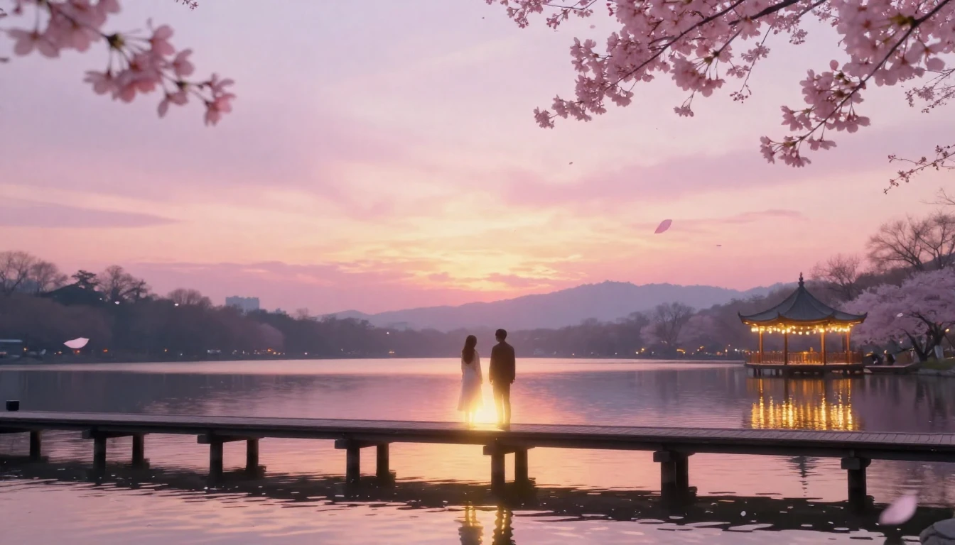 A breathtakingly beautiful scene of two glowing silhouettes ...