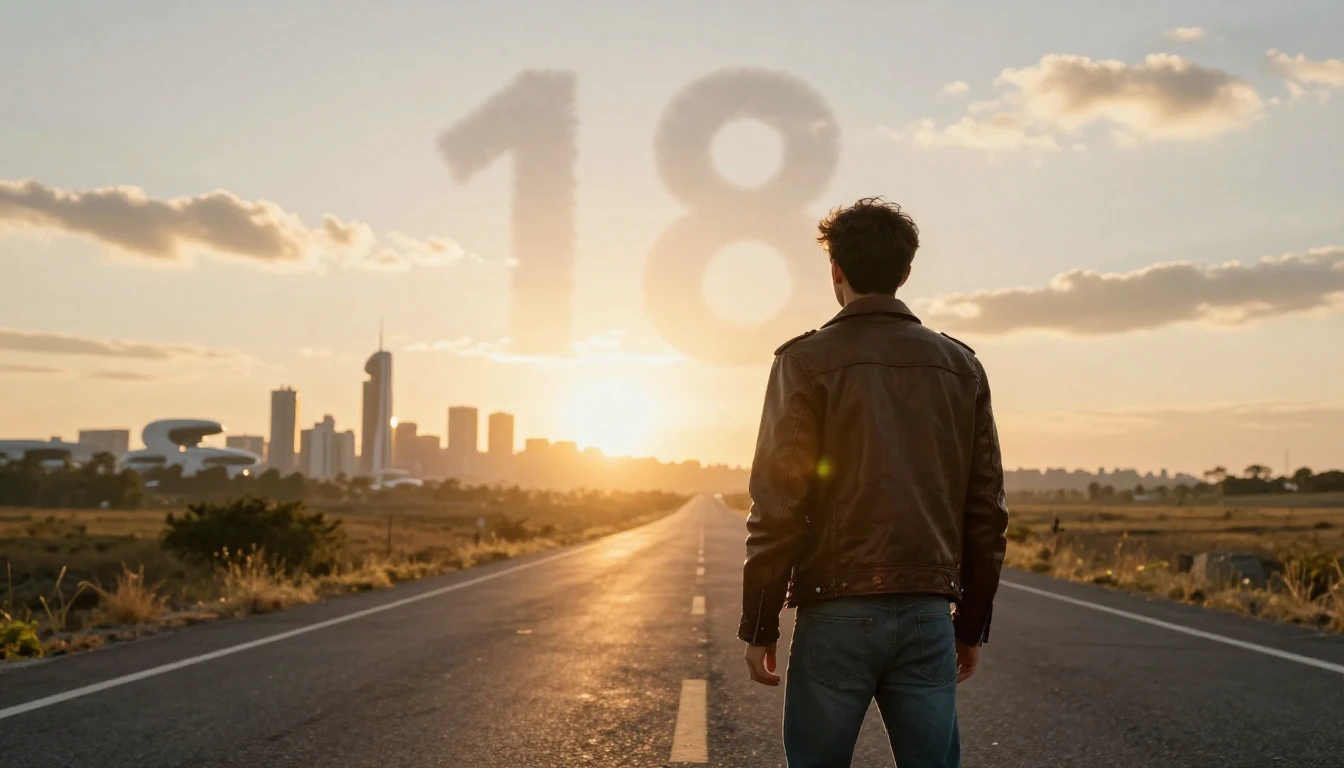 A cinematic shot from behind of a young man standing on an o...