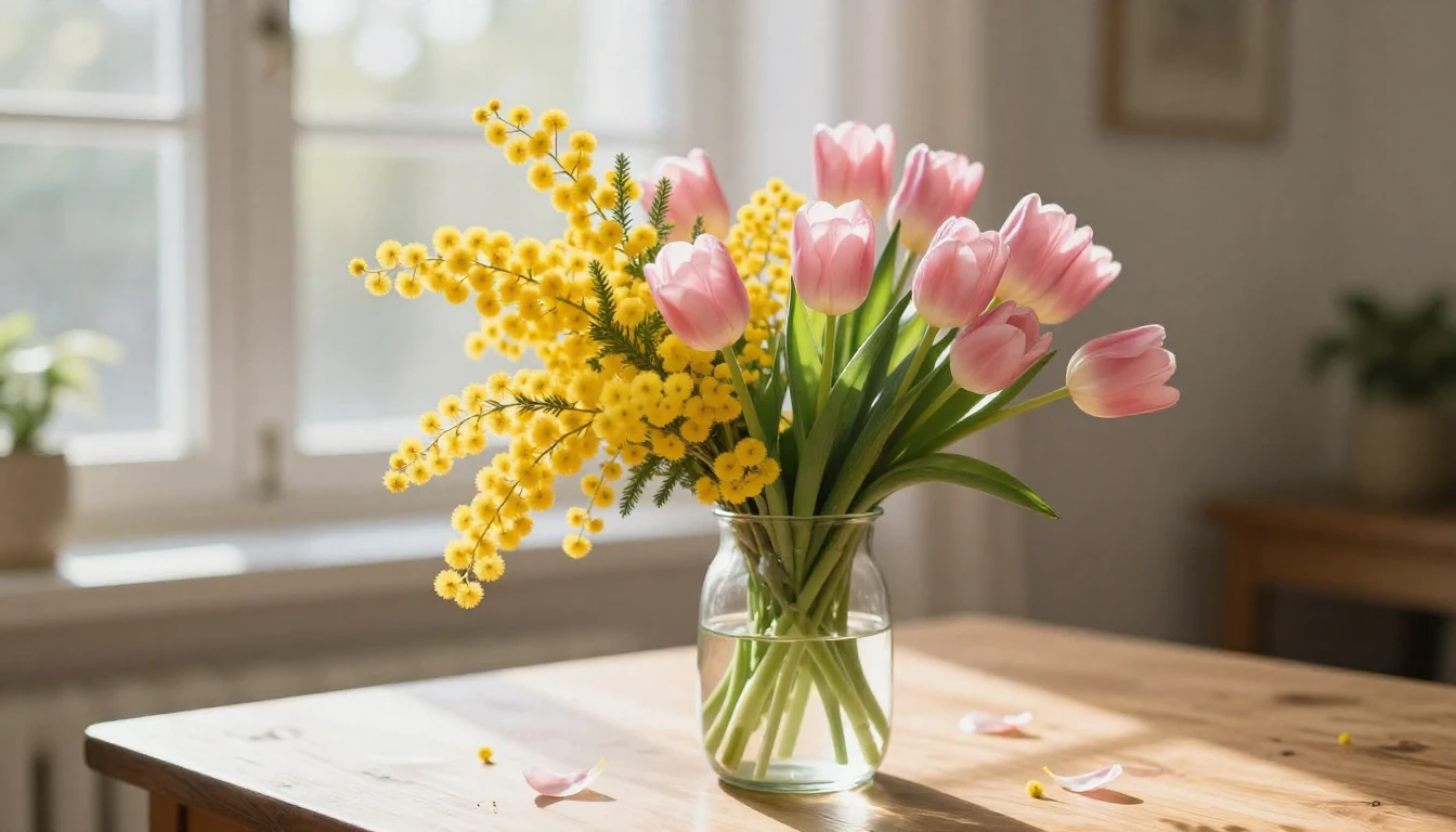 A beautiful bouquet of fresh spring flowers, including brigh...