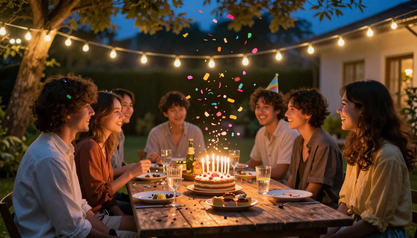 A vibrant and heartwarming scene of a birthday celebration i...