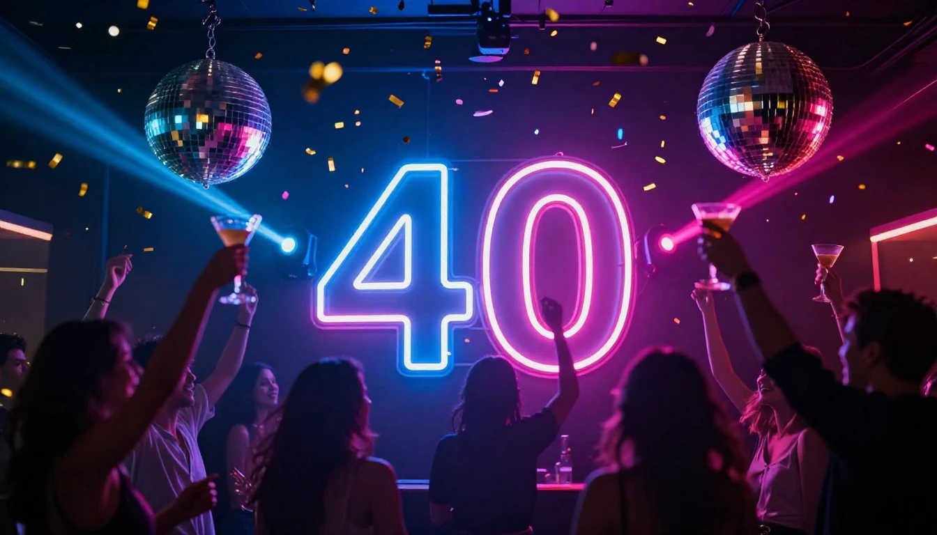 A vibrant and energetic party scene celebrating a 40th birth...