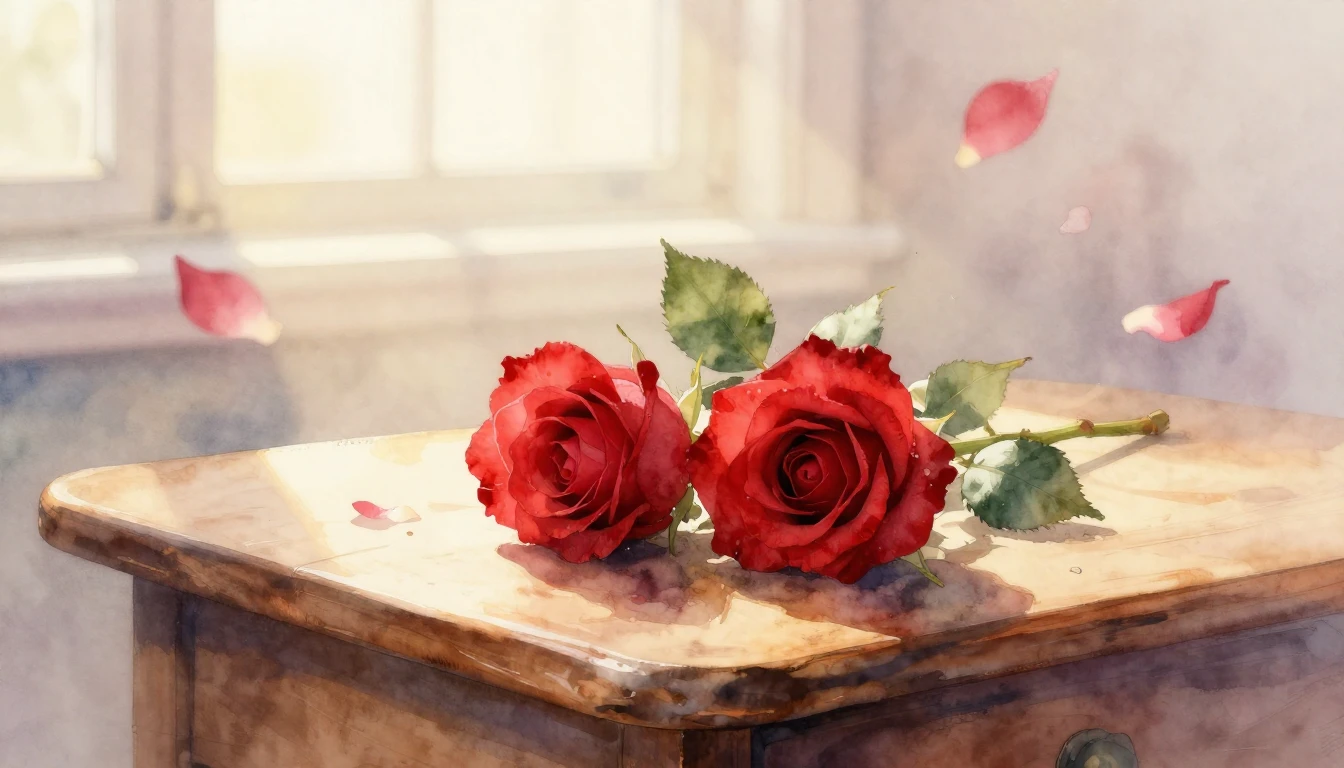 A beautiful and delicate watercolor painting of two intertwi...