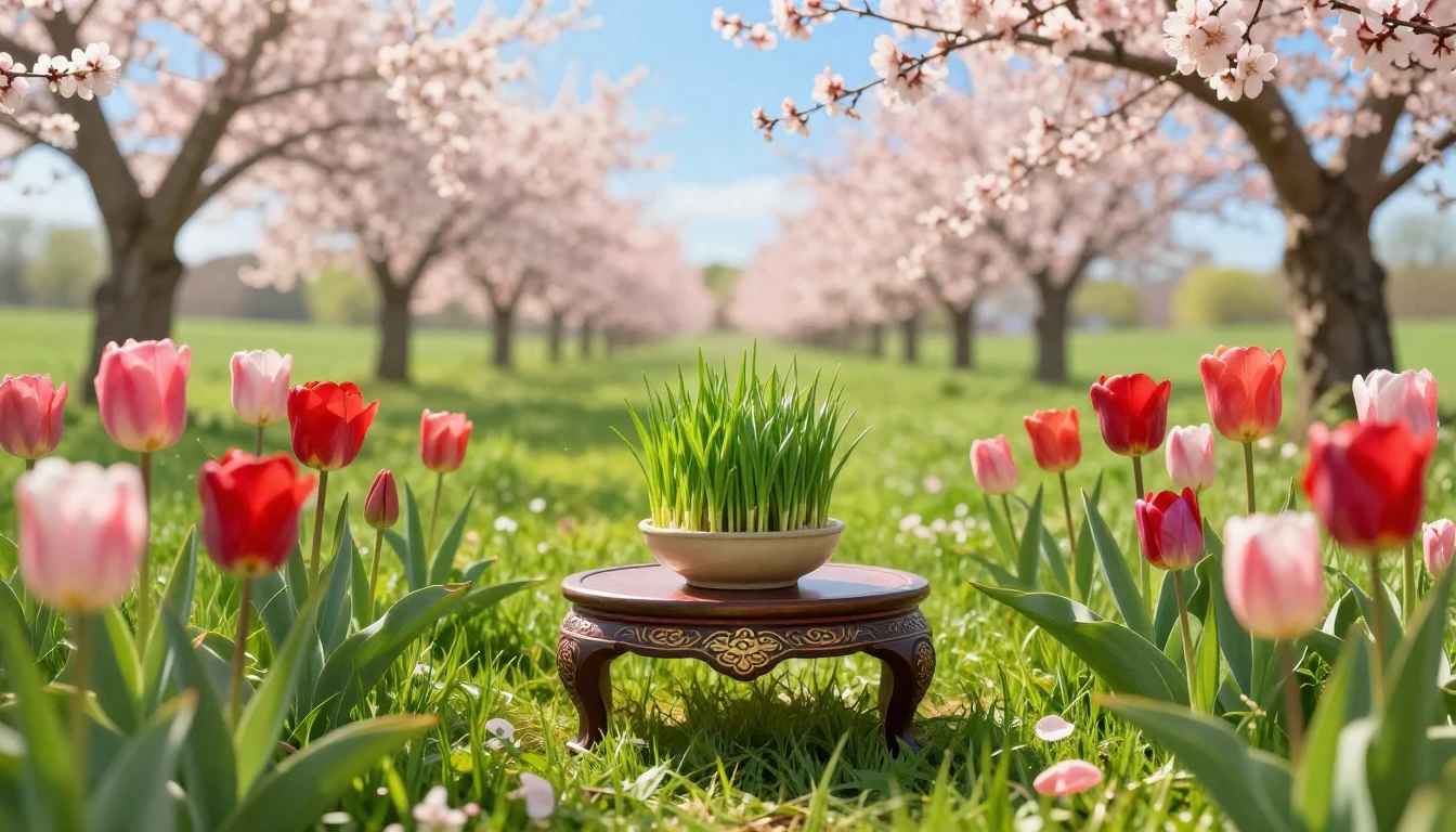 A lush landscape celebrating the spring equinox. Vibrant gre...