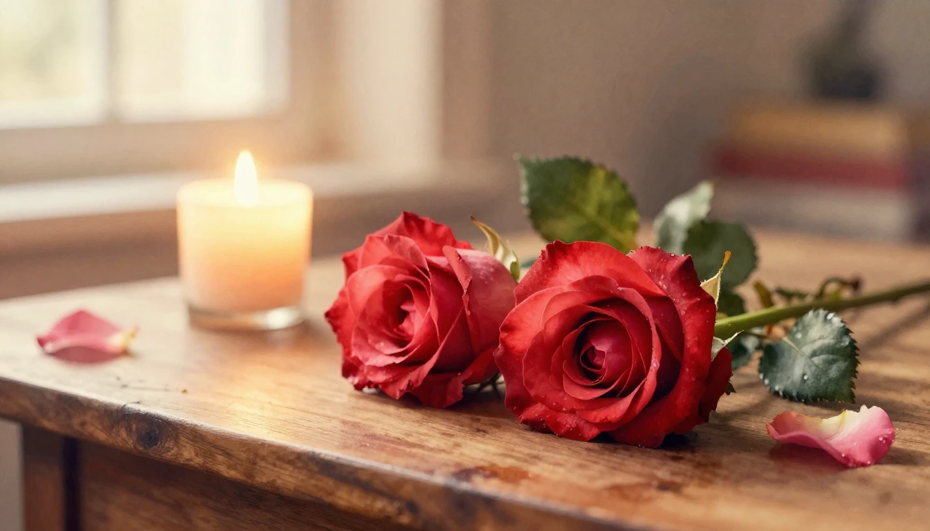 A beautiful watercolor painting of two delicate red roses re...