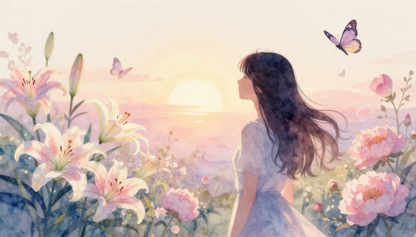 A beautiful watercolor painting featuring a silhouette of a ...