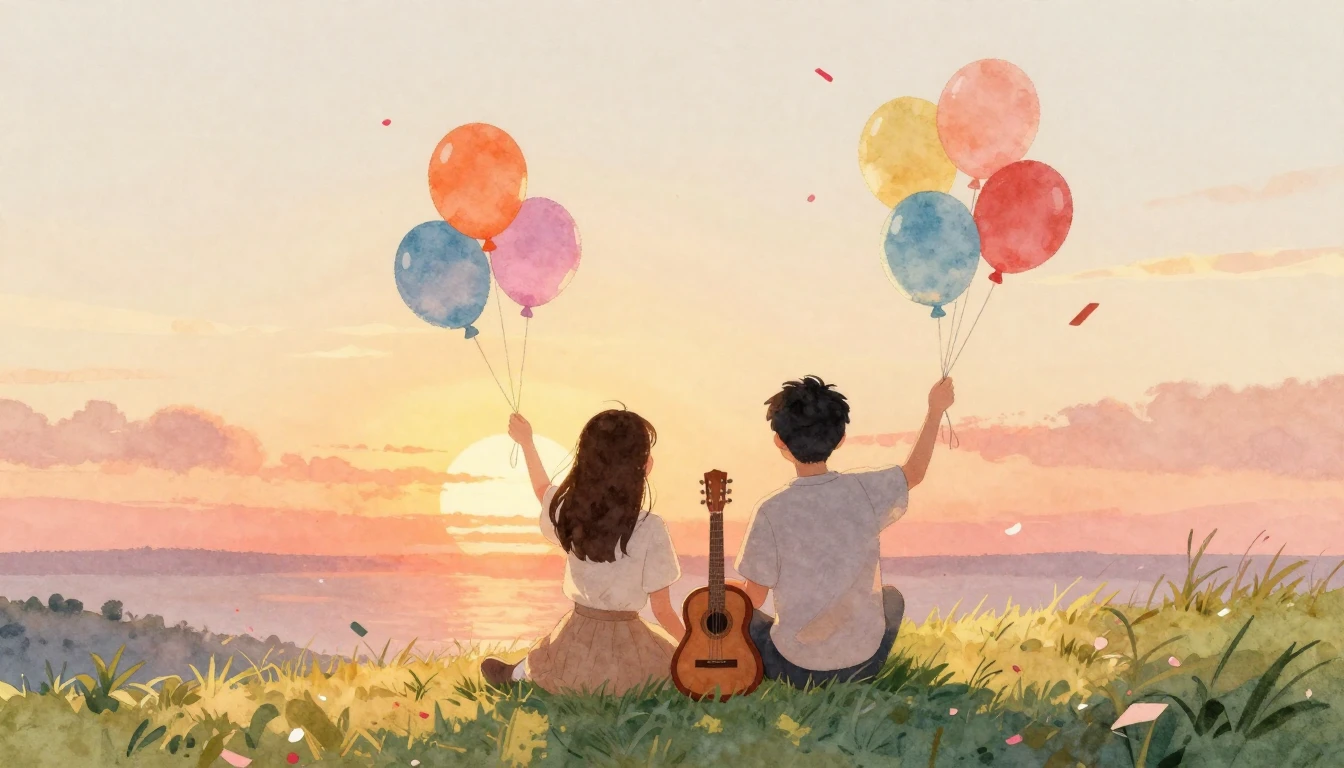 A heartwarming watercolor illustration of two friends sittin...