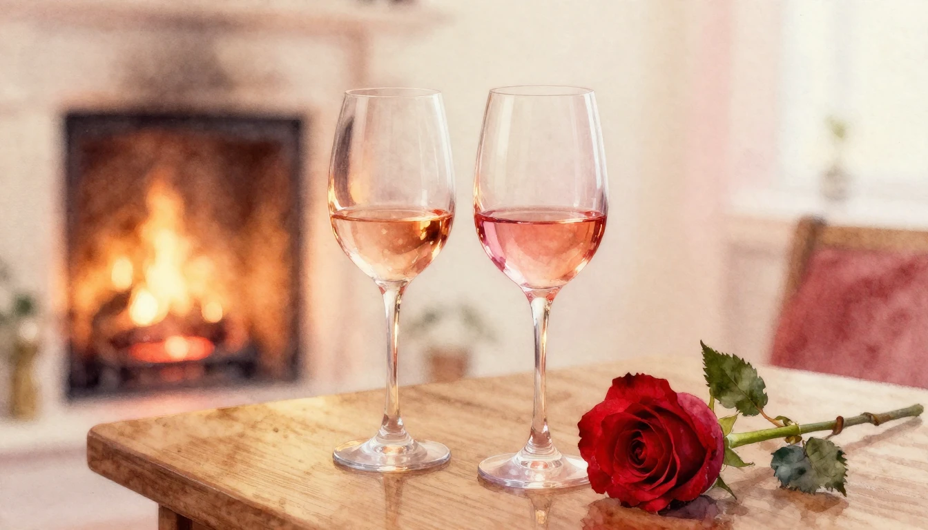 A soft watercolor painting of two elegant wine glasses sitti...