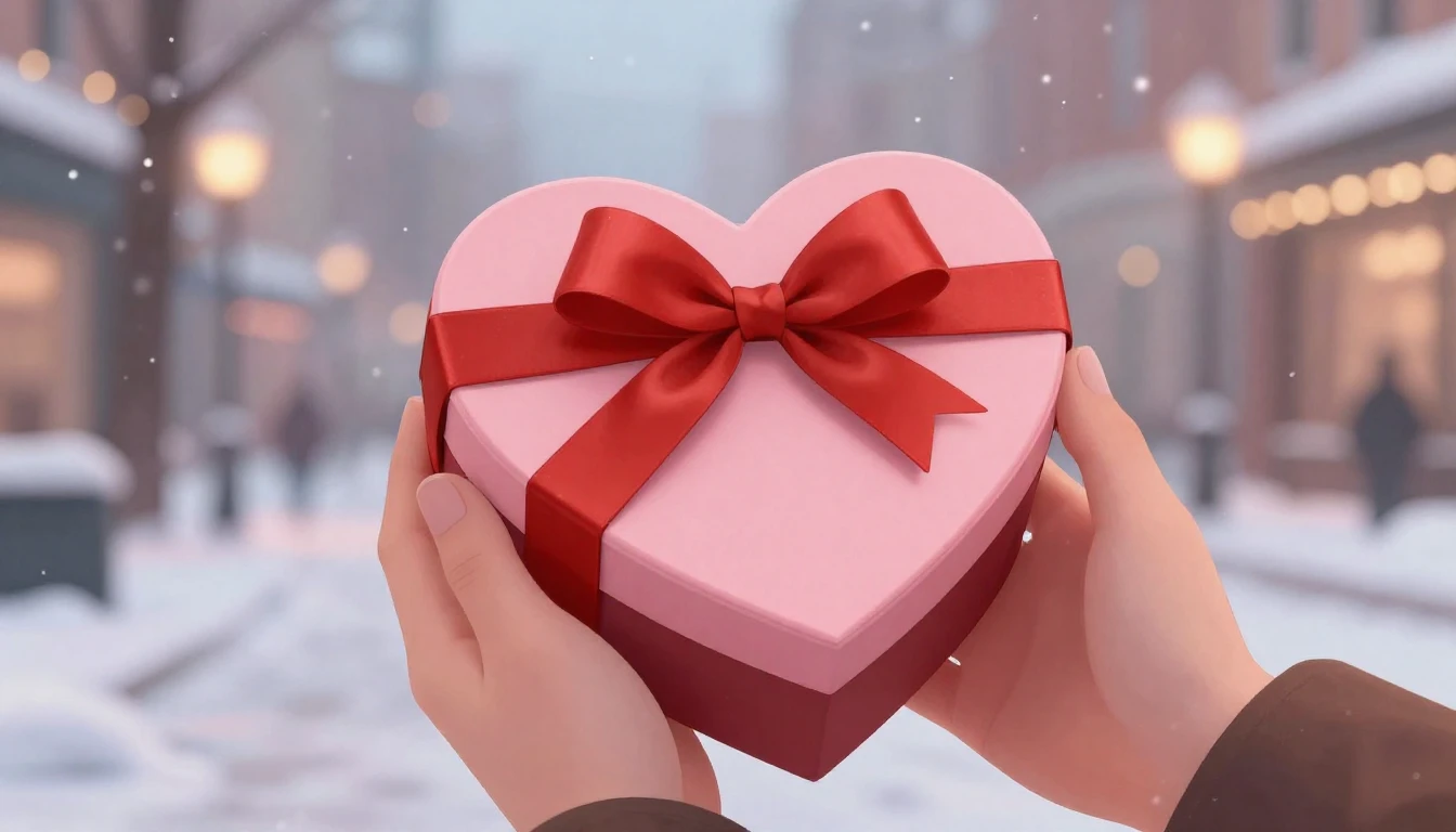 A close-up illustration of a beautifully wrapped heart-shape...