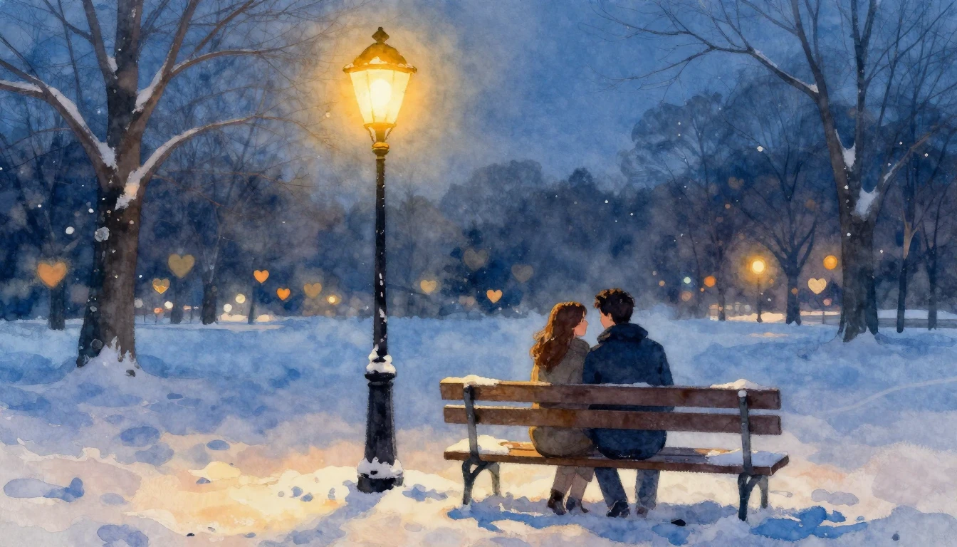 A romantic and soft watercolor painting of a couple sitting ...