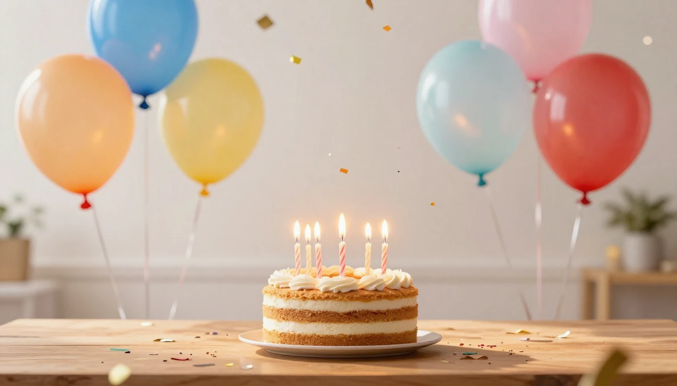 A festive and bright scene celebrating a birthday, colorful ...