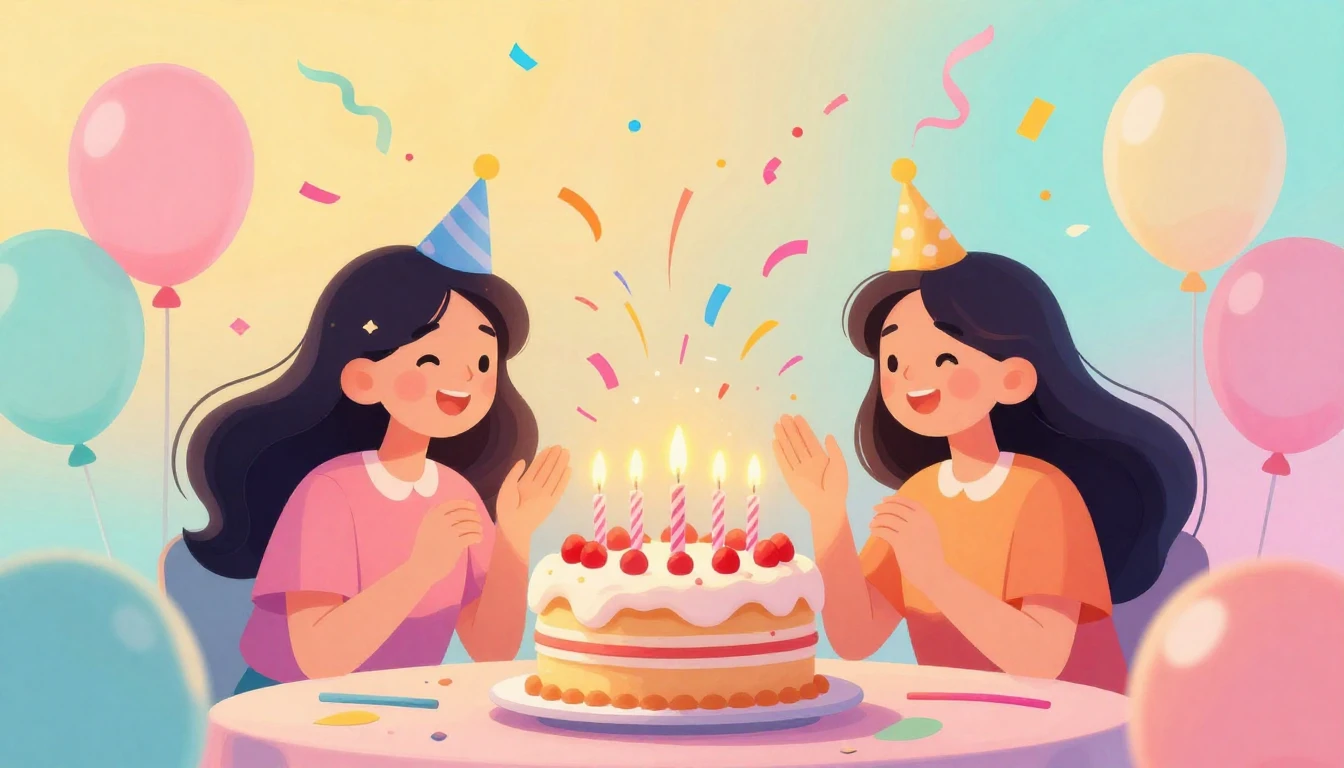 A vibrant digital artwork depicting a joyful birthday celebr...