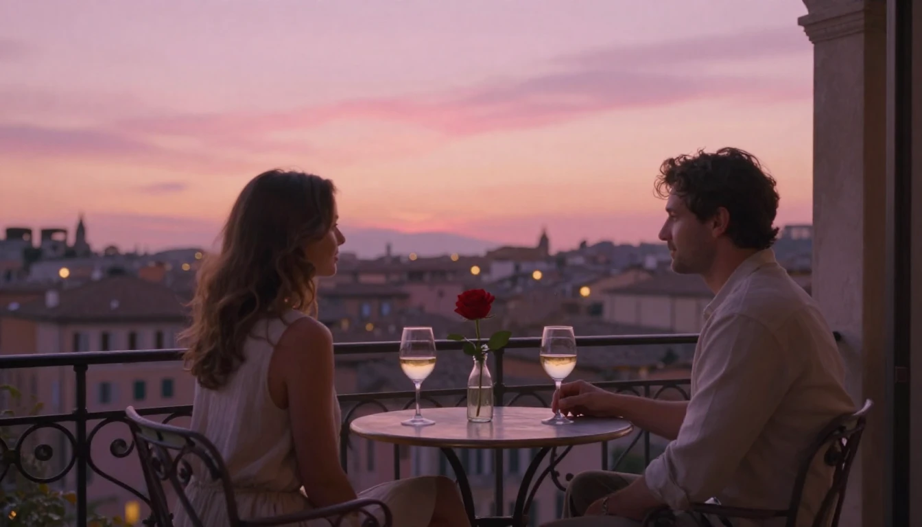 A romantic and dreamy scene depicting a couple sitting on a ...