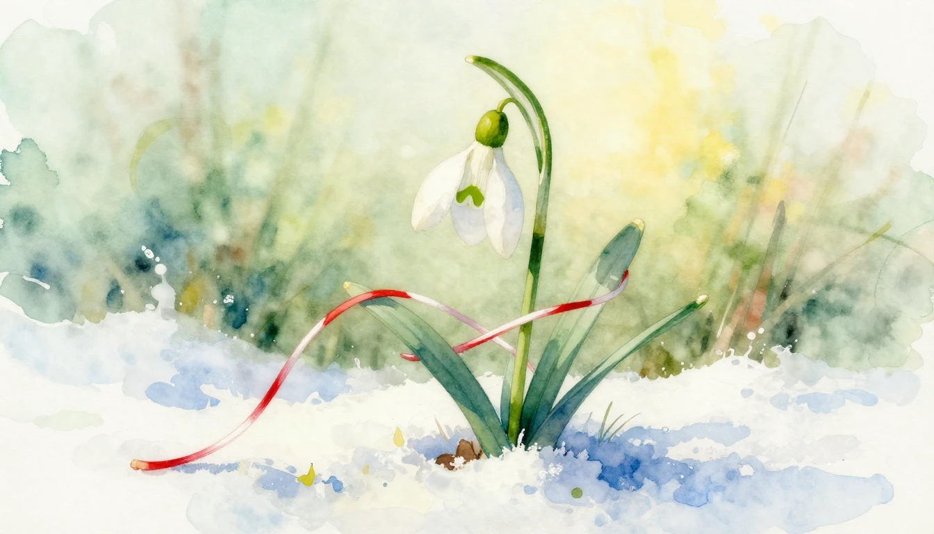 A delicate watercolor painting of a traditional Mărțișor sym...