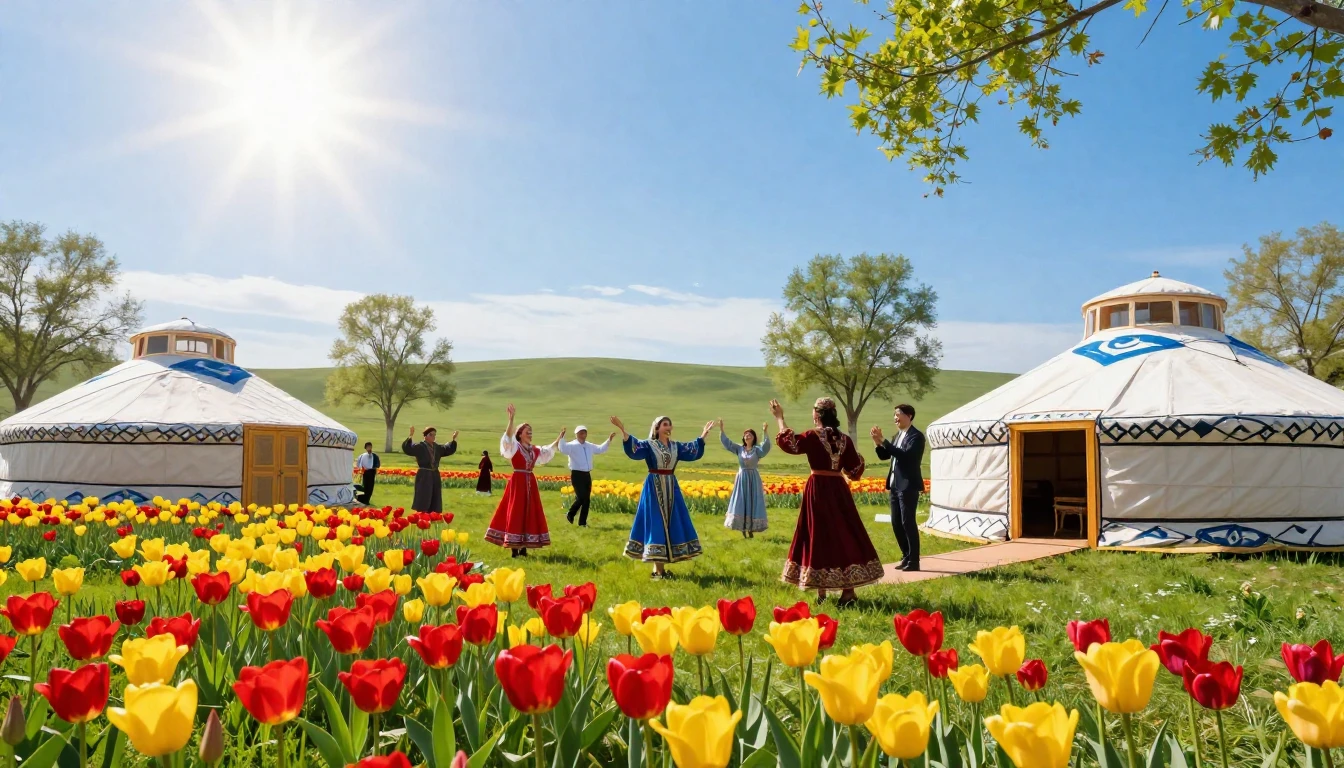 A beautiful and vibrant spring scene celebrating the Nauryz ...