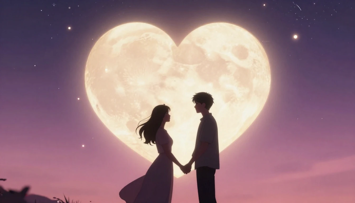 A romantic and dreamy composition featuring a silhouette of ...