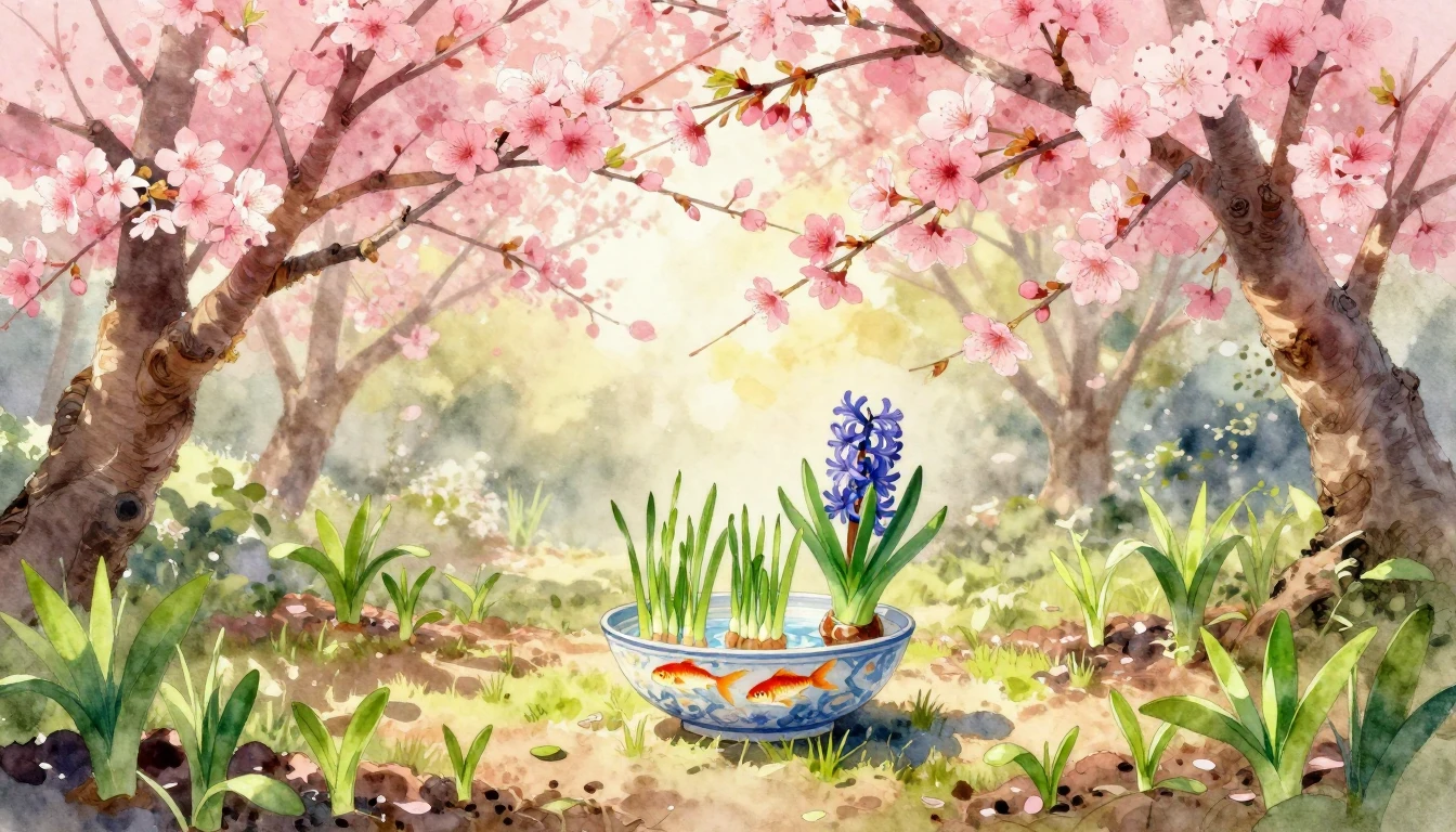 A beautiful watercolor painting of a blooming garden in spri...