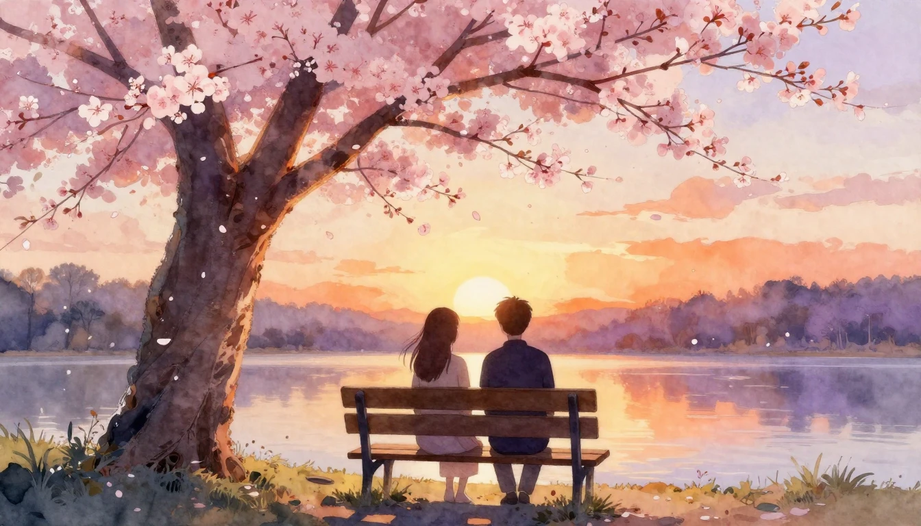 A beautiful watercolor painting depicting two stylized silho...