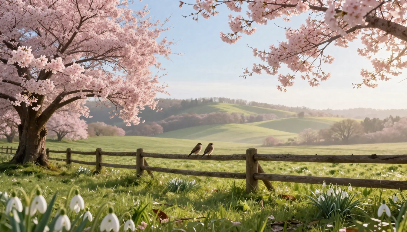 A breathtaking spring landscape in a rural setting. Delicate...