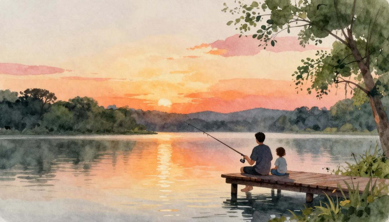 A soft watercolor painting depicting a serene outdoor scene ...