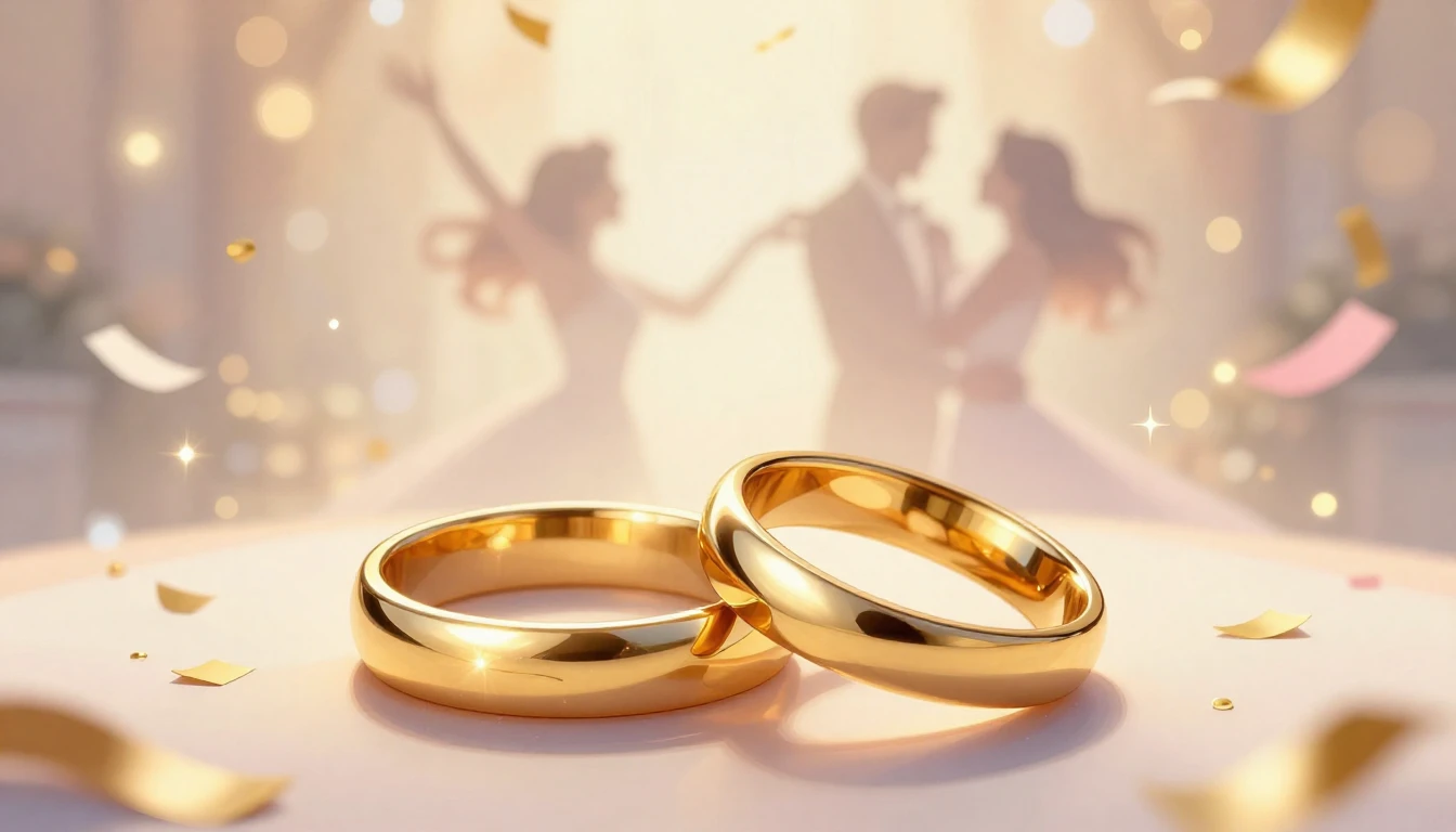 A vibrant and celebratory wedding album cover design featuri...