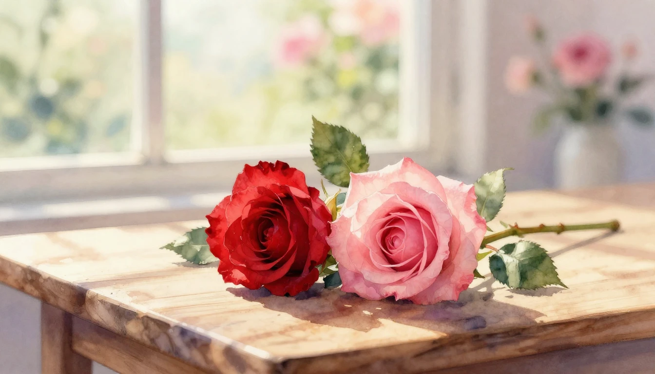 A beautiful watercolor painting of two intertwined red and p...