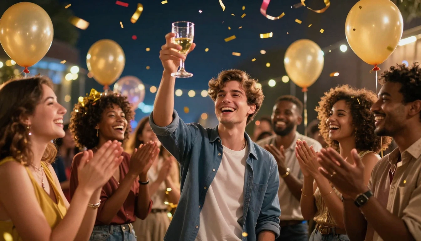 A vibrant and festive scene depicting a birthday celebration...