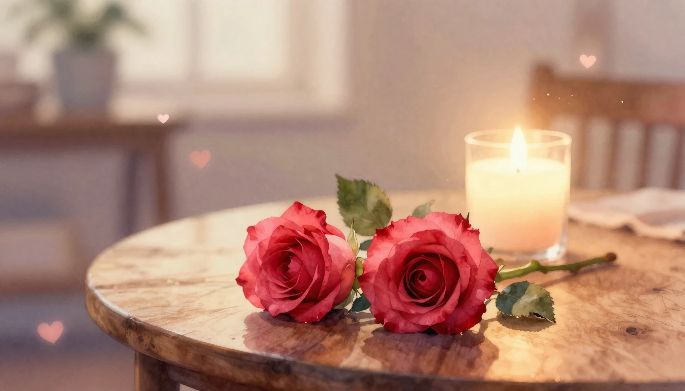 A beautiful watercolor painting of two delicate red roses re...