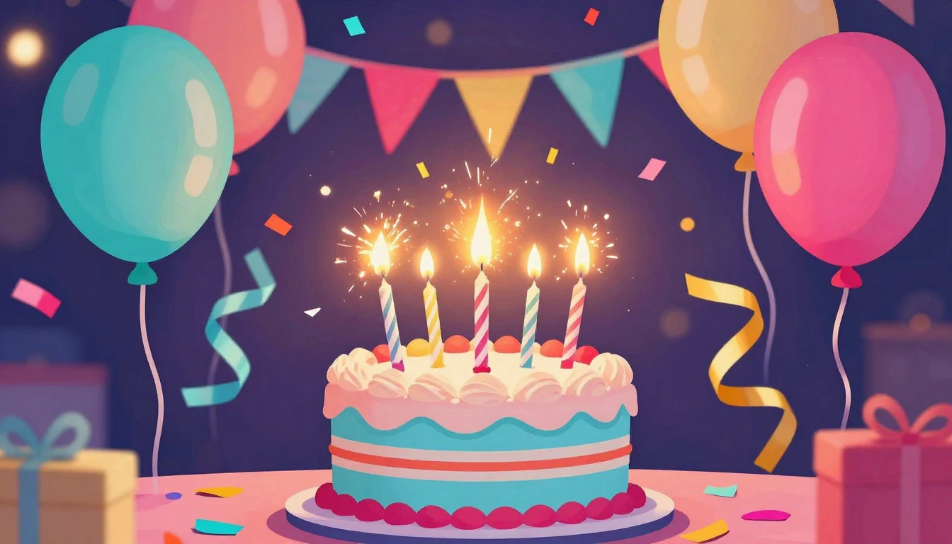 A vibrant and festive birthday celebration scene, focusing o...