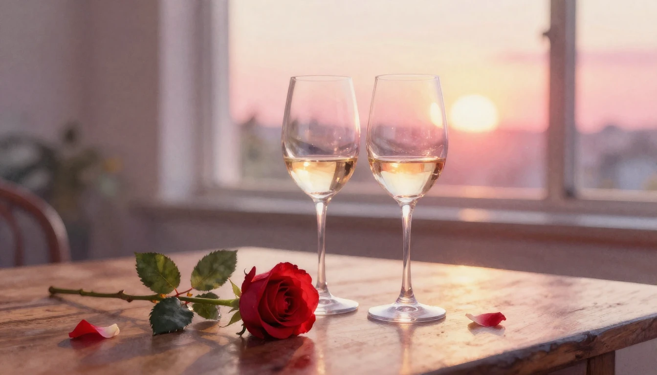 A soft watercolor painting of two elegant wine glasses sitti...