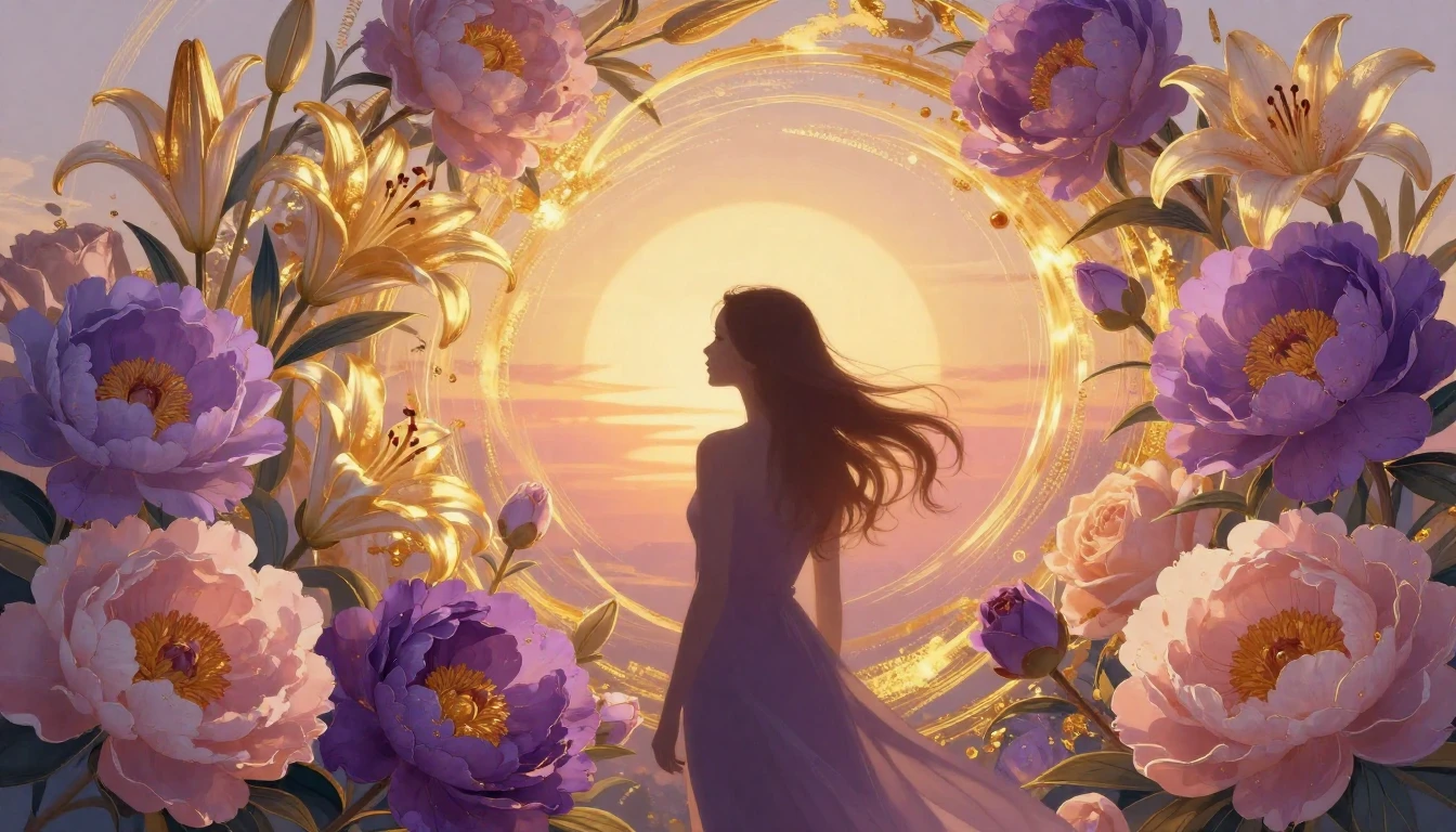 A vibrant and artistic composition featuring a silhouette of...