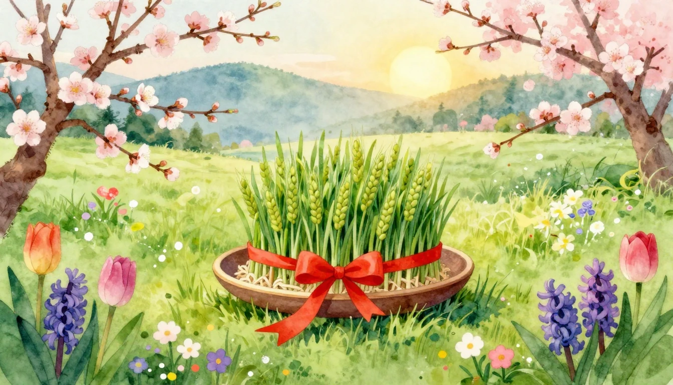 A beautiful watercolor painting of a lush green landscape ce...