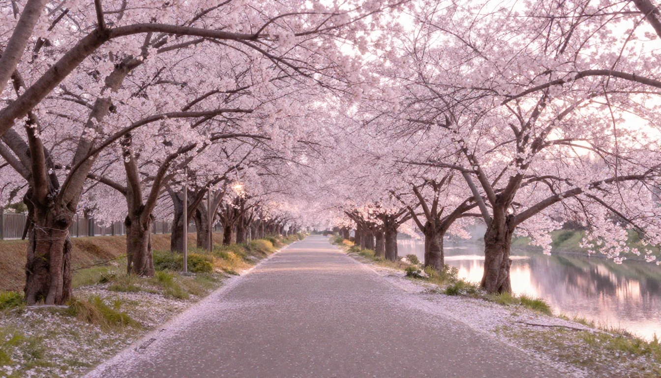 A breathtaking view of a winding path lined with magnificent...