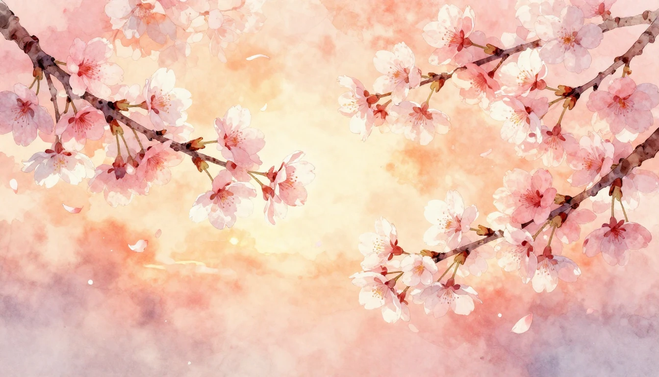 A soft watercolor painting of two delicate cherry blossom br...