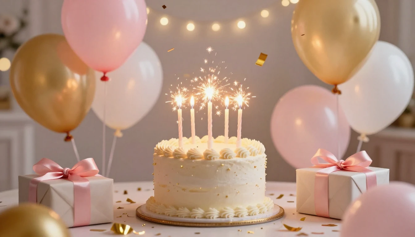 A vibrant and heartwarming birthday celebration scene design...