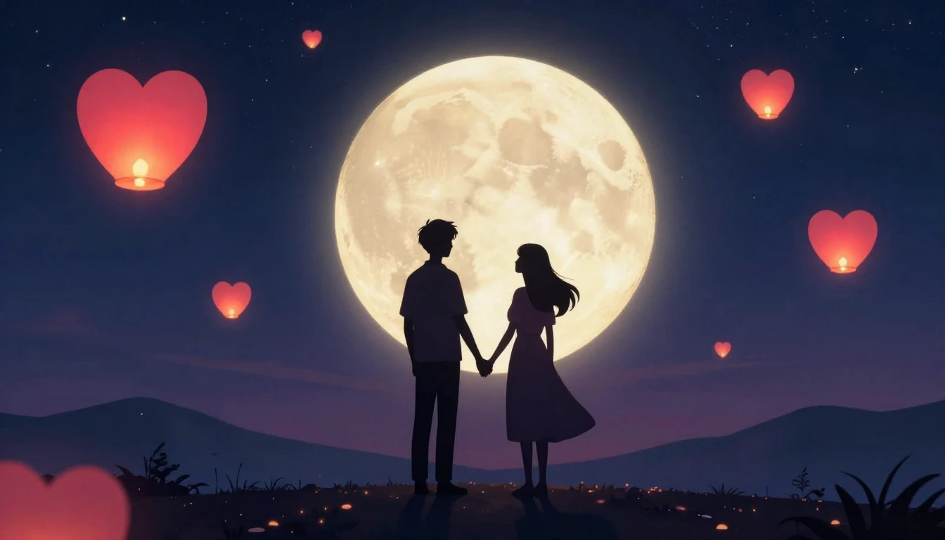 A romantic and dreamy illustration for a song cover about lo...