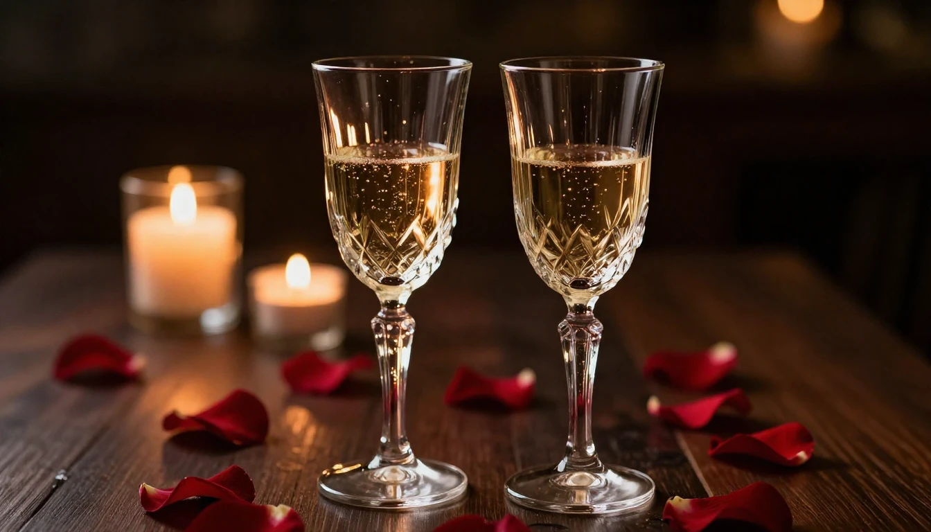 A close-up shot of two elegant crystal glasses filled with s...
