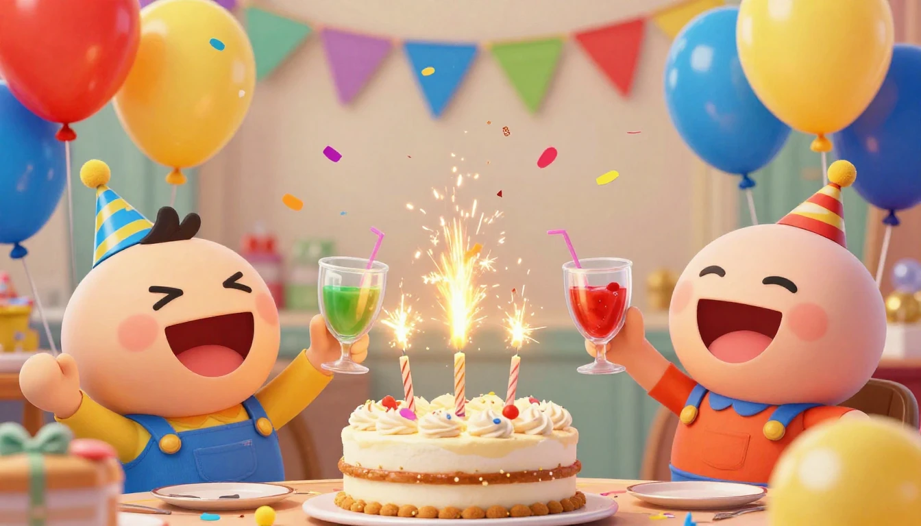 A vibrant and colorful birthday party scene for a close frie...