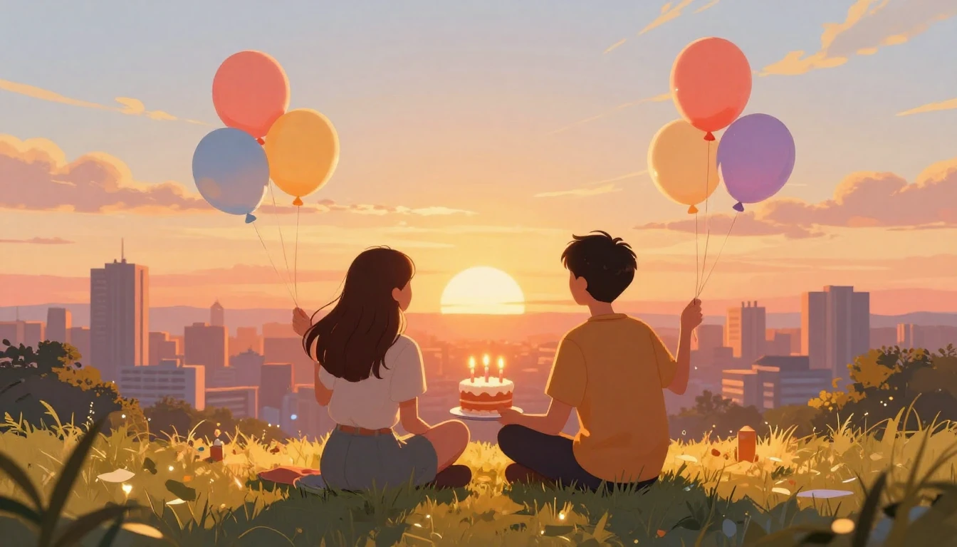 A heartwarming digital illustration of two friends sitting s...