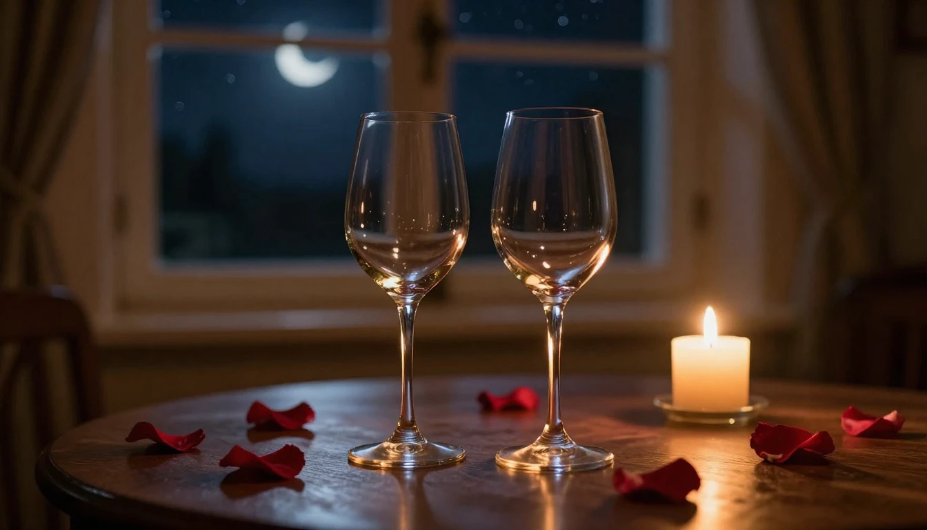 A breathtakingly romantic scene featuring two elegant wine g...