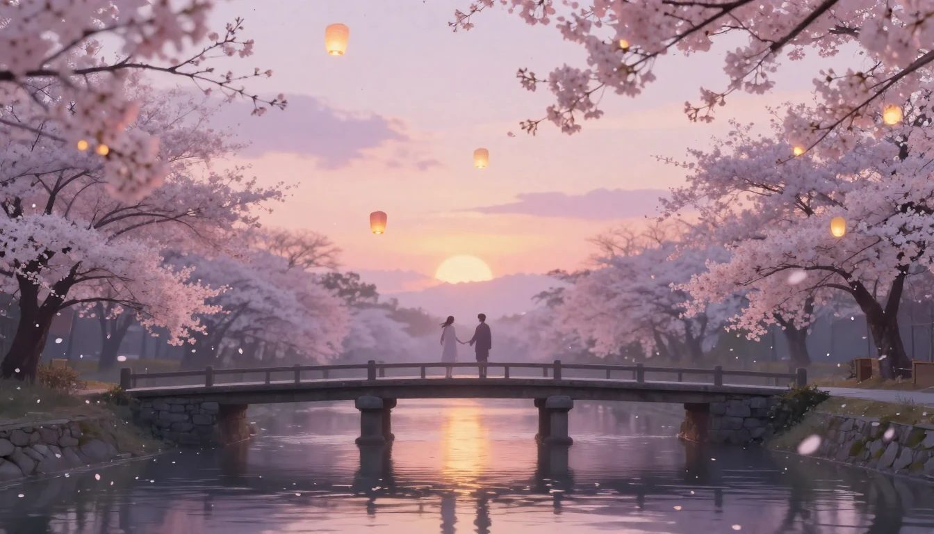A dreamy and ethereal scene featuring two delicate silhouett...