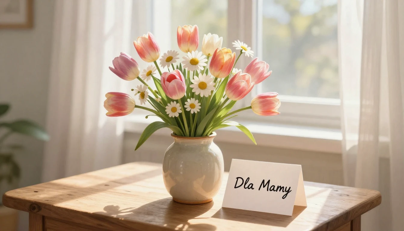 A warm and tender illustration featuring a beautiful bouquet...