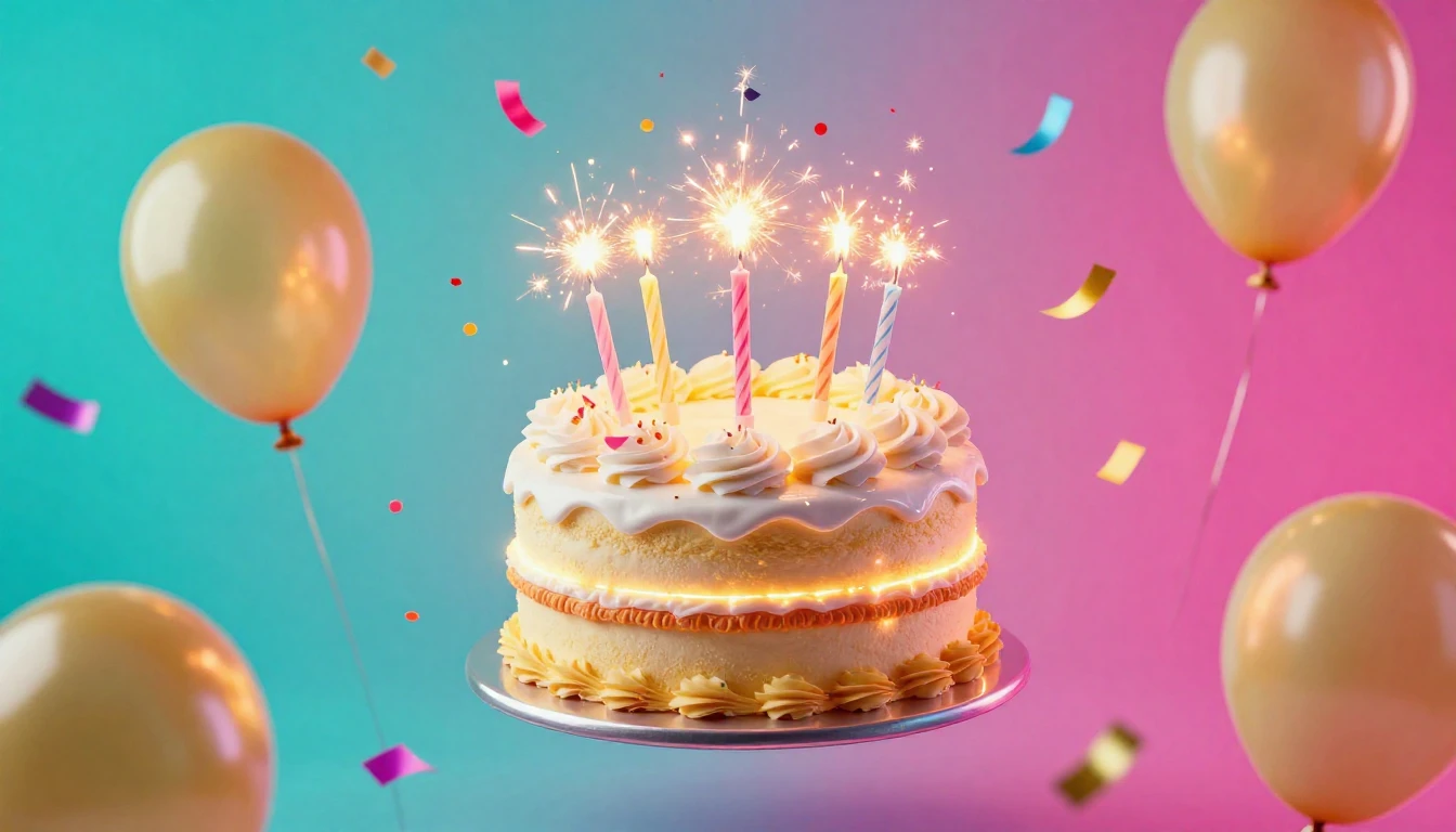 A vibrant and festive birthday concept art featuring a float...